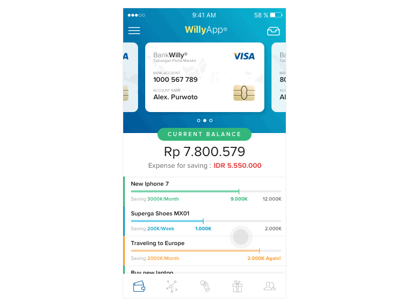 Wishlist Apps Preview app banking financial financial app ios iphone ui ux wishlist app