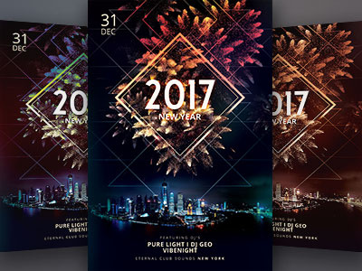 New Year Flyer abstract celebration city dark firework flyer graphic design modern new year night nye poster