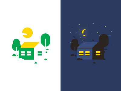 Day and Night badge day design explore graphic house icon illustration logo mountains nature night