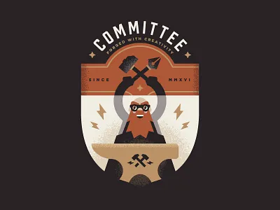 Committee anvil badge blacksmith committee crest forge hammer illustration lightning logo