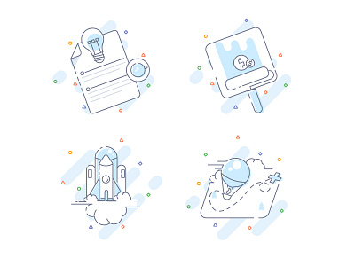 Process Line Icons balloon brush flat icons idea illustration line money outline pad painting rocket