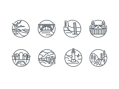 Destination Icons circle destinations icon icons illustration line mono round stroke travel