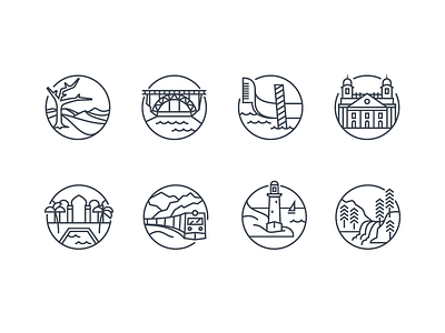 Destination Icons circle destinations icon icons illustration line mono round stroke travel