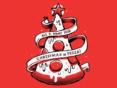 Christmas Pizza christmas illustration pizza ribbon shirt tree