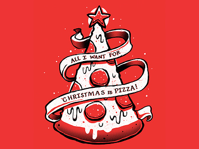 Christmas Pizza christmas illustration pizza ribbon shirt tree