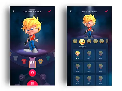 Create your Avatar 3d animation augment reality avatar dark theme futuristic mobile app ui ux