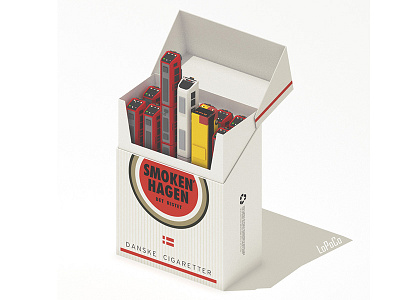 Smokenhagen carton cigarettes copenhagen denmark isometric luckies. low poly smokenhagen smokes toasted trains