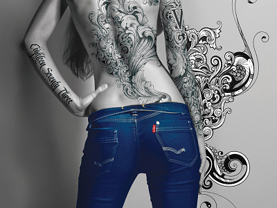 Levi's Female black and white female filigree hand drawn jeans levis swirls tattoo