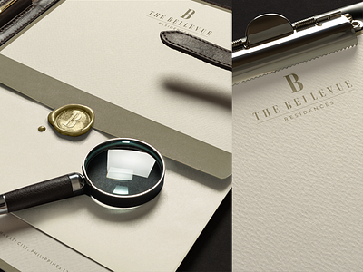 The Bellevue Residences branding gold hotel identity illustration letterhead logo mark stationery type typography visual identity