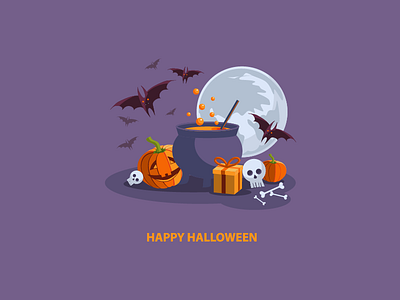 Waiting for Halloween bat gift graphic design halloween illustration moon poster pumpkins scary skull vector