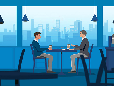 COFFEE SHOT blue palette character coffee shop flat still vector