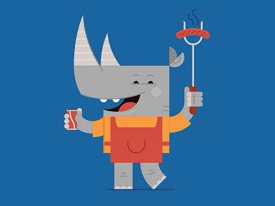 BBQ'n Rhino africa animal bbq character happy horn illustration rhino sausage spot illustration vector web