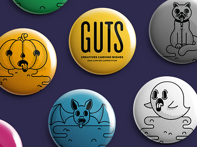 Spooky Halloween Buttons aiga bat button cat ghost guts halloween pin puke pumpkin vomit