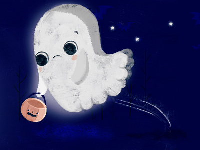 Happy Halloween this cutie can't collect some tricks. bat boo characterdesign ghost happyhalloween2016 kidsillustration pumpkin stars trickortreat