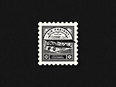 Postmark airplane coffee delivery engraving etching plane postmark sky stamp vintage