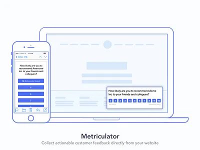 Metriculator - In app customer survey tool landing net promoter score nps online survey responsive saas widget