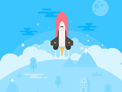 Background Space hill house moon rocket space tree