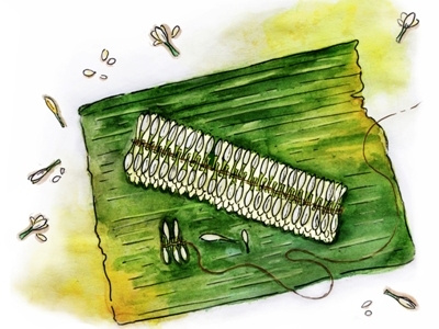 Shankarapura Jasmine - Udupi celebration flower green illustration indian indianfestivals jasmine tied udupi watercolor white