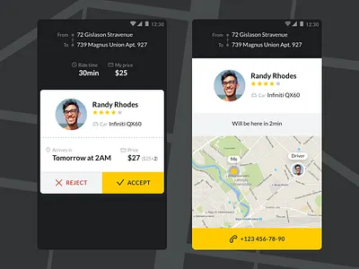 Ride process android driver form material mobile order ride taxi uber
