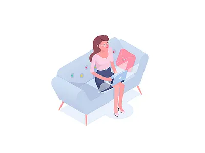 Work & rest character future isometric laptop office pillow rboy rocketboy