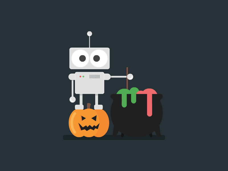 Happy Halloween animation cauldron character flat design halloween illustration pumpkin robot vector