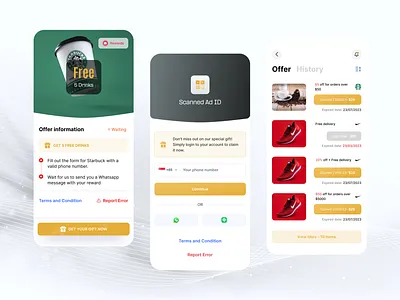 Smart Engage - Mobile Design Cncept app design clean coffee coupon daily ui gift gold light mode list log in mobile design product design scan shoes sign in ui ux voucher yellow
