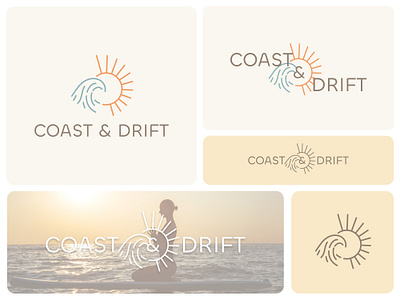 Coast & Drift logo concept #2 beach beauty coast drift holiday line art line logo logomark monolinear relax sand sun sunrays surfing travel vacation water wave wellness yoga