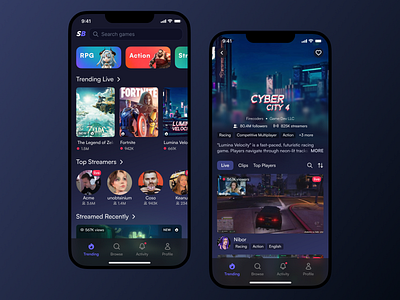 Game Streaming Platform darkmode games mobiledesign ui ux