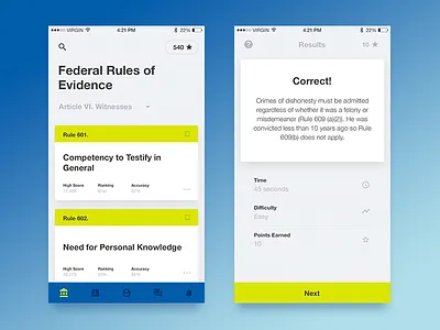 Study game for law students app feed game helvetica home menu mobile popup results search ui
