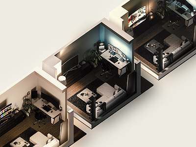 Isometric Living Space 3d c4d cg cgi cinema 4d gi global illumination isometric lighting model modeling render