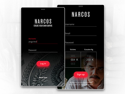 Sign up #dailyui #001 app dailyui interface log in narcos sign up ui