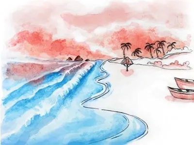 Malpe Beach - St. Mary's Island beach celebration illustration indian indianfestivals island sunset udupi watercolor