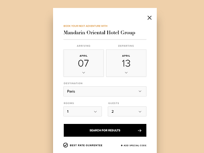 Booking modal booking destination dropdown hotel modal peach search travel ui