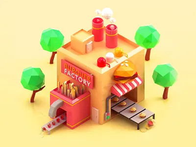 Burguer Factory beargara burguer c4d cinema4d factory isometric lowpoly