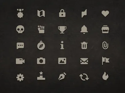 GUI Matt Metal camera fire flag game icon line icon medal message set