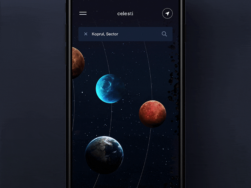 celesti interactions app chart dark dashboard flat mobile space ui ux weather