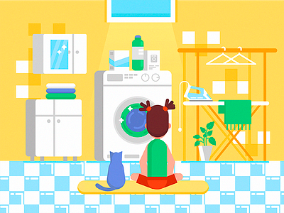 Cleanup 2d bath cat characters clean flat girl home illustration room shape vector