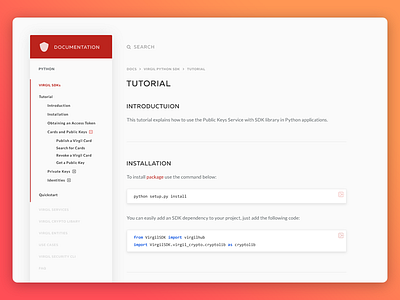 Virgil Documentation app code documentation light menu text tutorial ui ux web website white