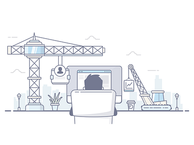 Please wait, we're building your website builder building construct construction crane empty state emptystate illustration mac profile site work