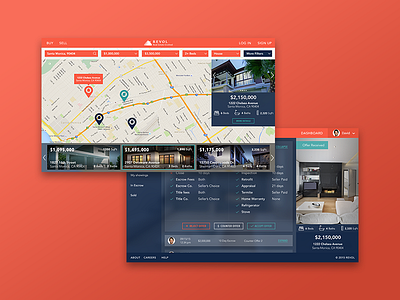 Revol Web blue contrast dark home house map navy real estate red residence ui web