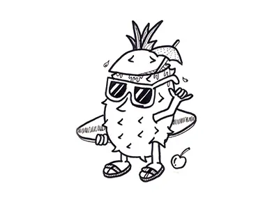 Pineapple Surfer beach character draw food fruit handmade illustration marker pineapple sketch surf