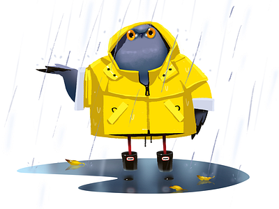 Rain 2d autumn bird catoon character dove illustration rain