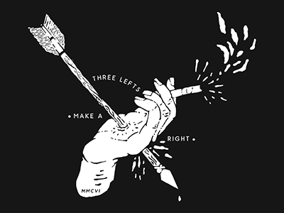 Three Lefts Make A Right arrow clothing hand illustration patch pen and ink pencil smoke t shirt vintage