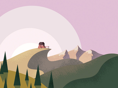 House on a hill hill house illustration landscape mountain