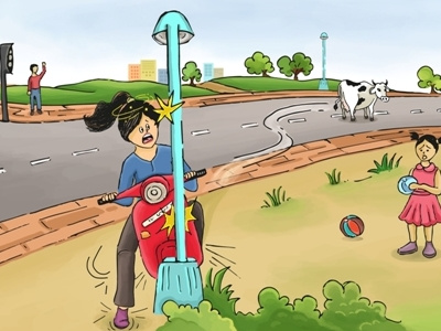 Wear Helmet accident comics handdrawn helmet illustration indianroads roads roadsafety scooter vector