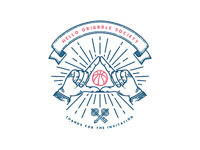 Hello Dribbble Society badge debut dribbble eye first shot hand hands hello keys masonic secret society vintage