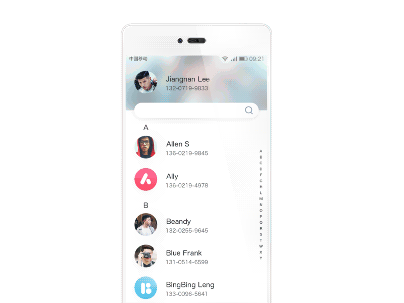 contact card contact list motion