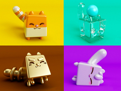 Gatitos 3d animal beargara c4d cats character cinema4d glass gold meow