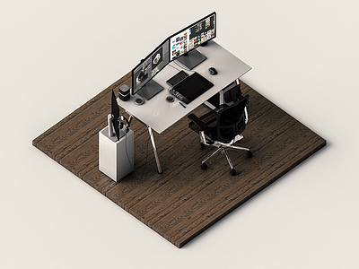 Desktop Setup 3d c4d cg cgi cinema 4d gi global illumination isometric lighting model modeling render