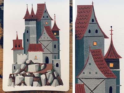 Gouache Castle architecture art building castle editorial gouache illustration painting traditional